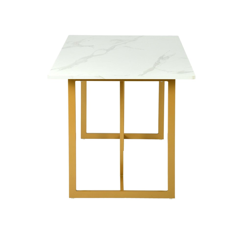 55" White And Gold Faux Marble And Iron Sled Base Dining Table — view 3