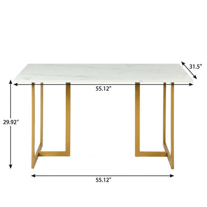 55" White And Gold Faux Marble And Iron Sled Base Dining Table HomeRoots