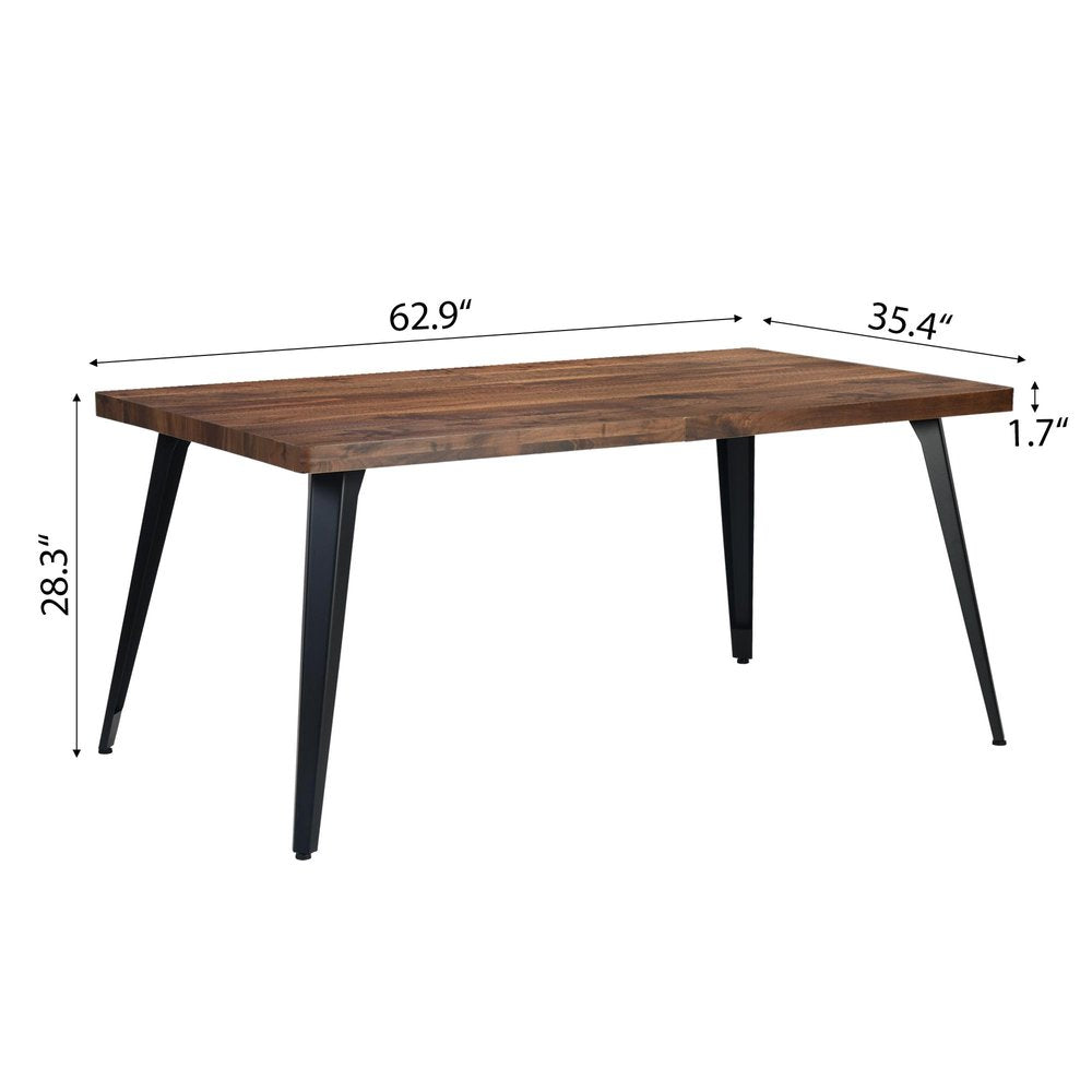 63" Walnut And Black Wood And Iron Dining Table HomeRoots