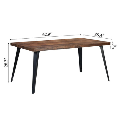 63" Walnut And Black Wood And Iron Dining Table HomeRoots