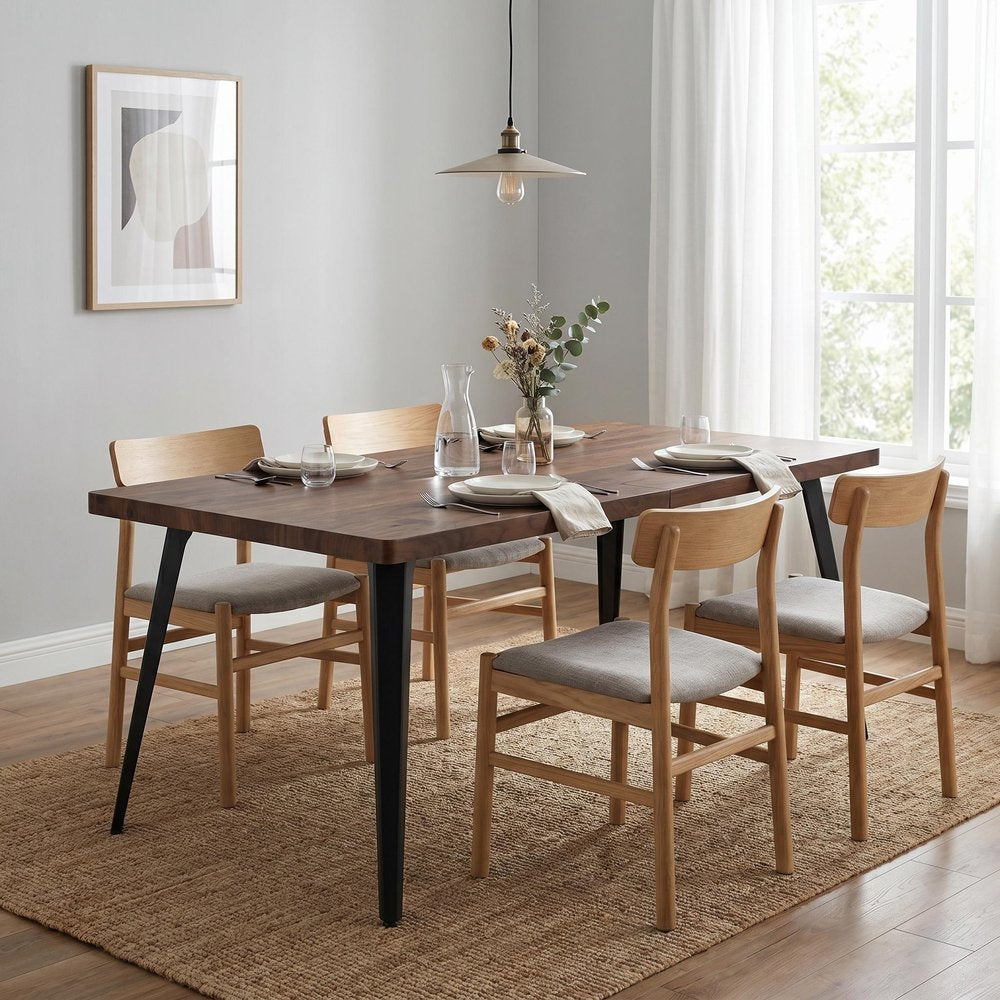 63" Walnut And Black Wood And Iron Dining Table HomeRoots