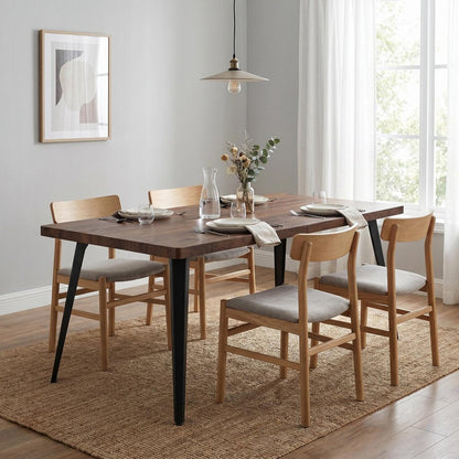 63" Walnut And Black Wood And Iron Dining Table HomeRoots