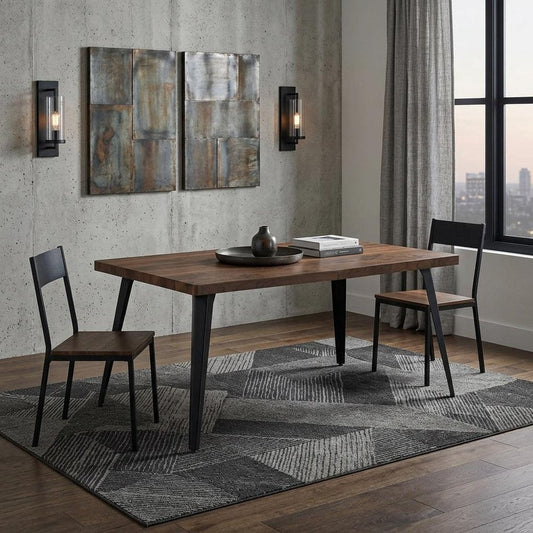 63" Walnut And Black Wood And Iron Dining Table HomeRoots