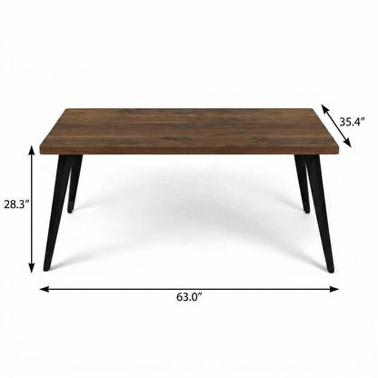 63" Natural And Black Wood And Iron Dining Table