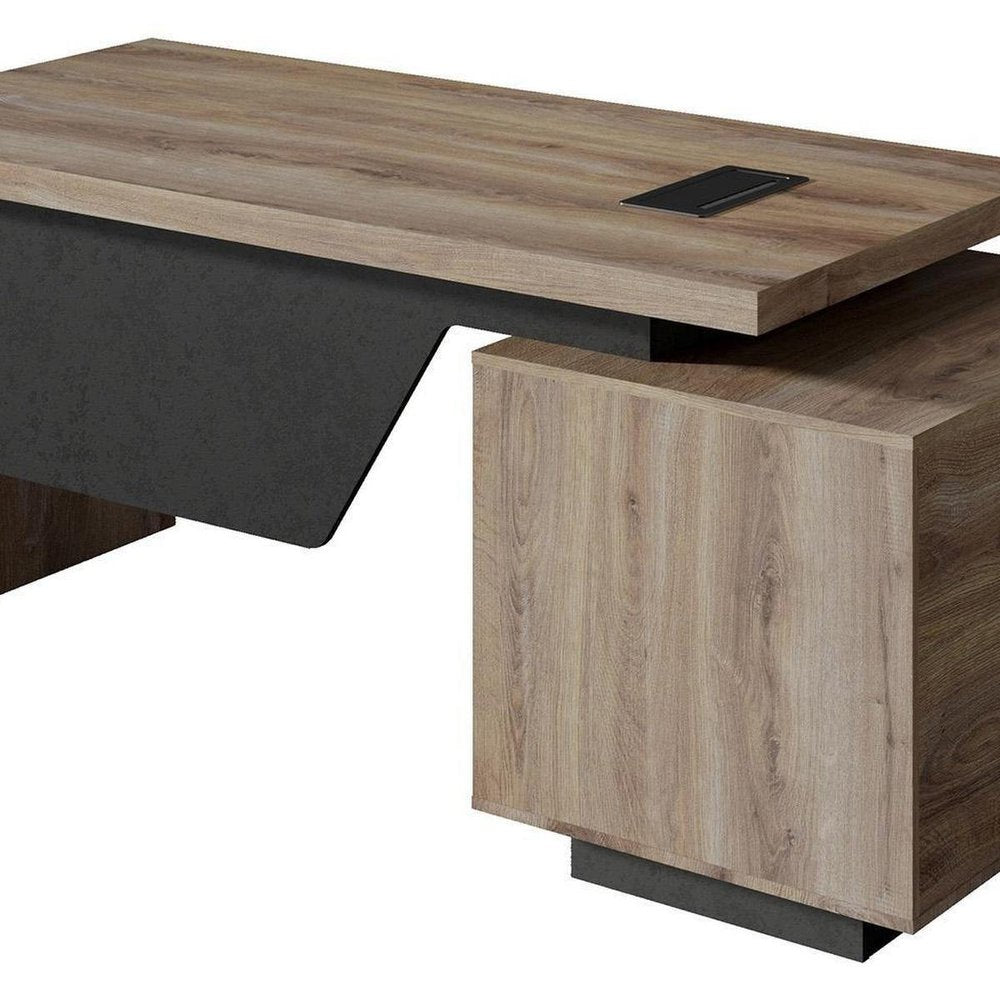 71" Walnut Wood Pedestal Executive Desk With Two Drawers — view 5