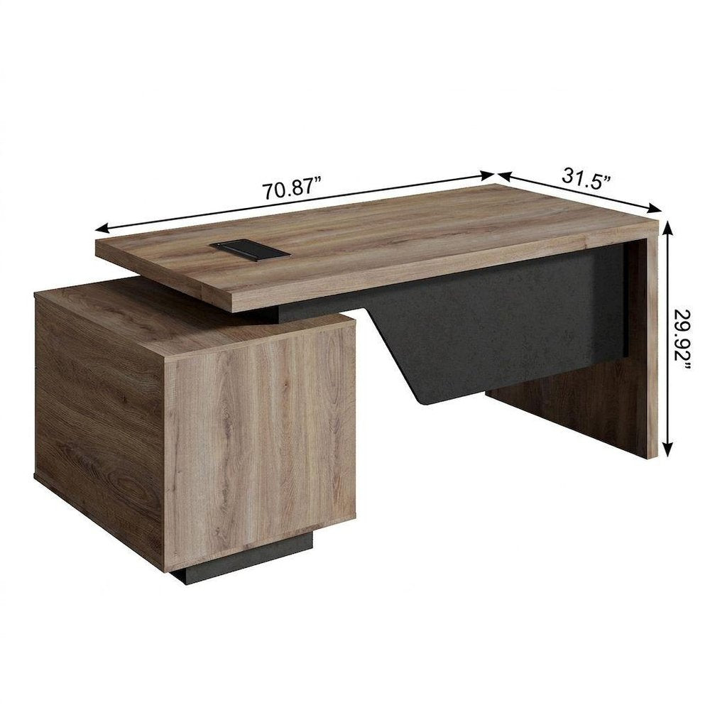 71" Walnut Wood Pedestal Executive Desk With Two Drawers — view 6
