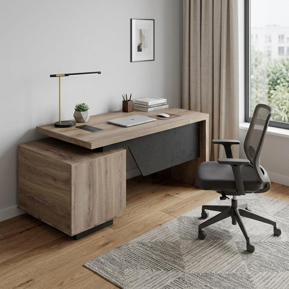 71" Walnut Wood Pedestal Executive Desk With Two Drawers — view 1