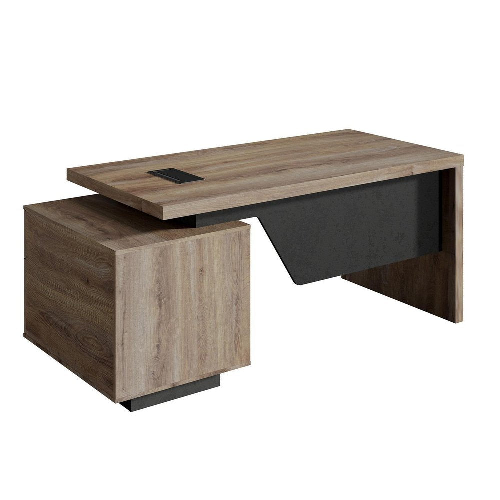 71" Walnut Wood Pedestal Executive Desk With Two Drawers HomeRoots