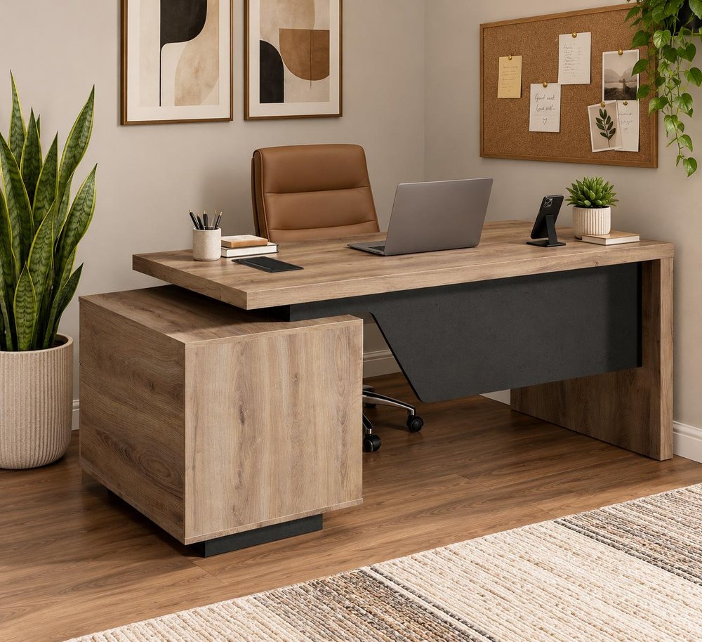 71" Walnut Wood Pedestal Executive Desk With Two Drawers — view 6