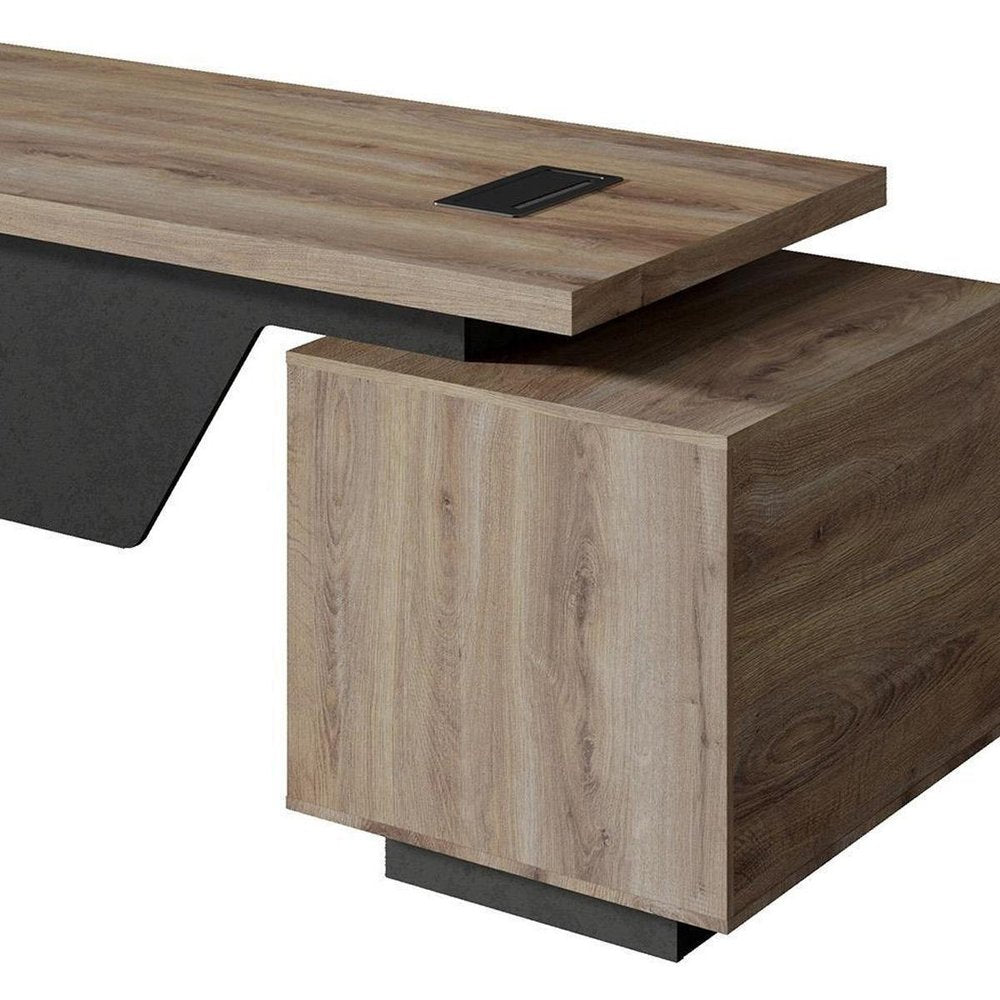 71" Walnut Wood Pedestal Executive Desk With Two Drawers — view 4