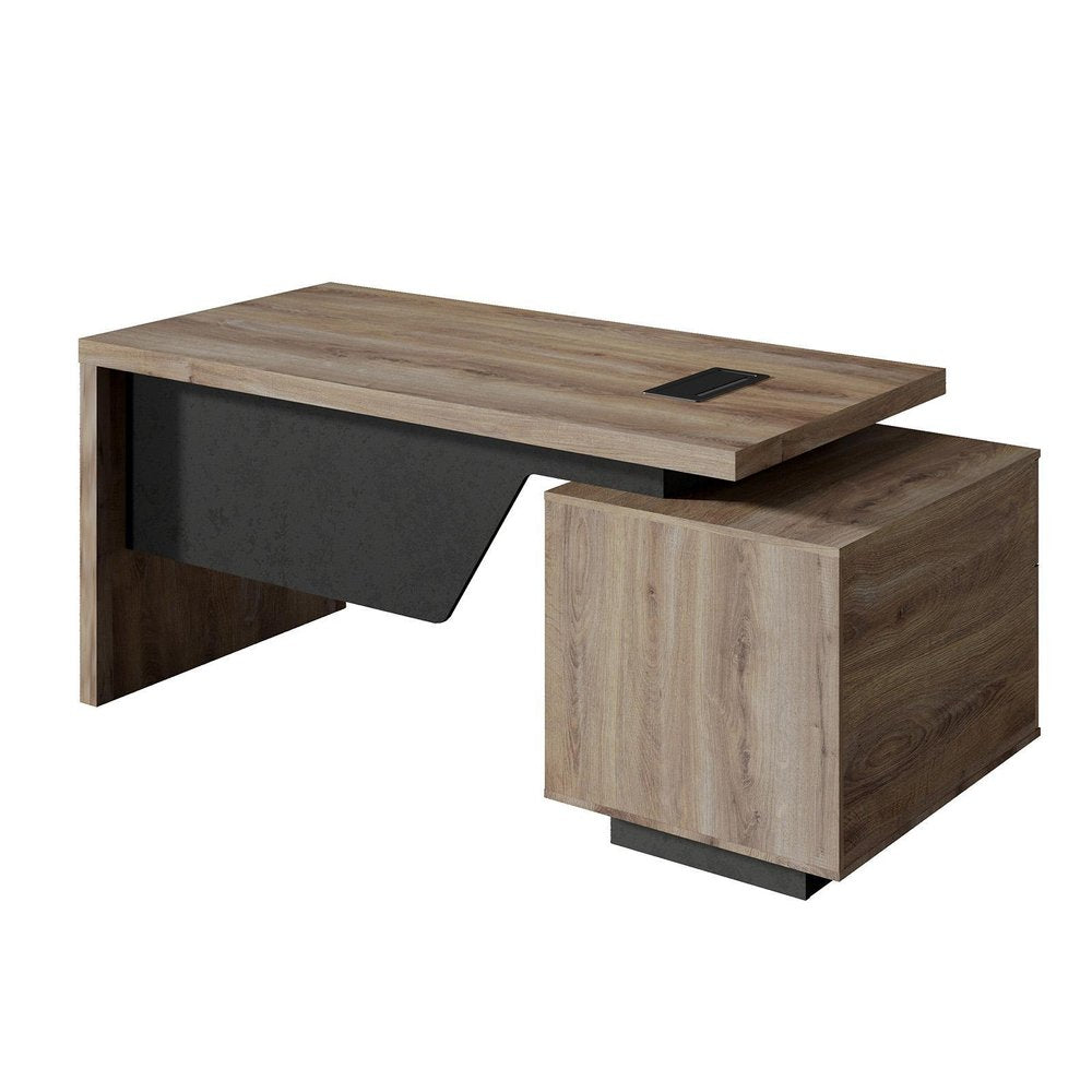 71" Walnut Wood Pedestal Executive Desk With Two Drawers — view 2
