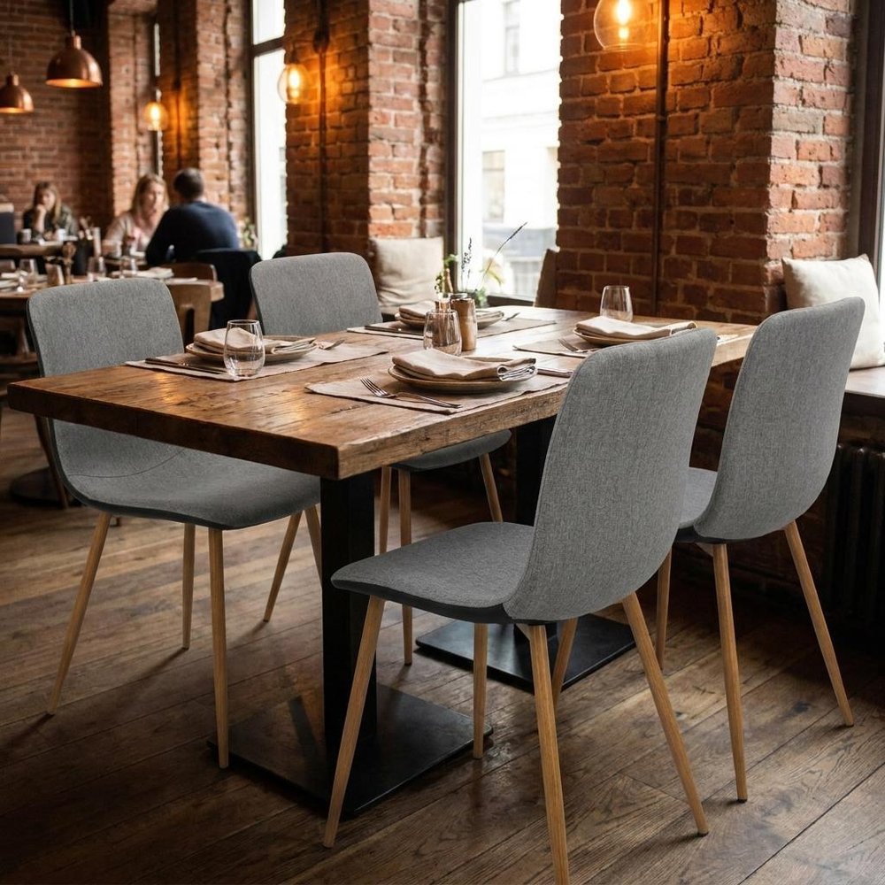 Set of Four Gray And Black Fabric And Faux Leather Dining Side Chairs — view 6