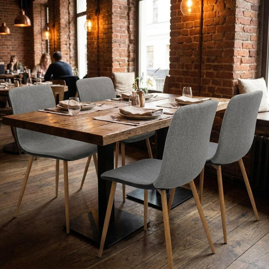 Set of Four Gray And Black Fabric And Faux Leather Dining Side Chairs HomeRoots