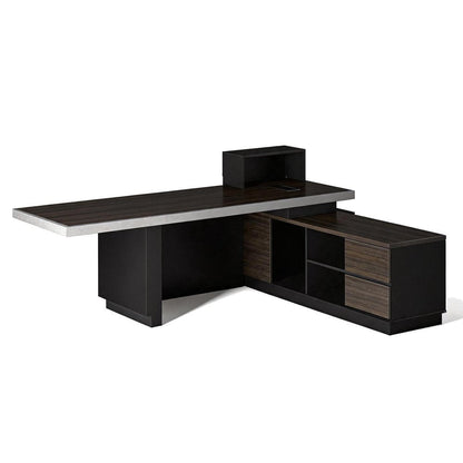 79" Black Wood Pedestal Executive Desk With And Two Drawers Built in Lighting HomeRoots