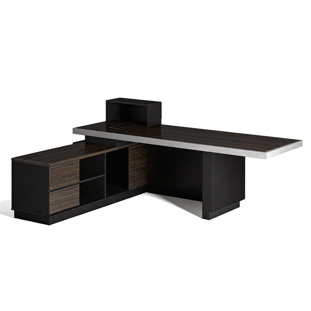 79" Black Wood Pedestal Executive Desk With And Two Drawers Built in Lighting — view 2