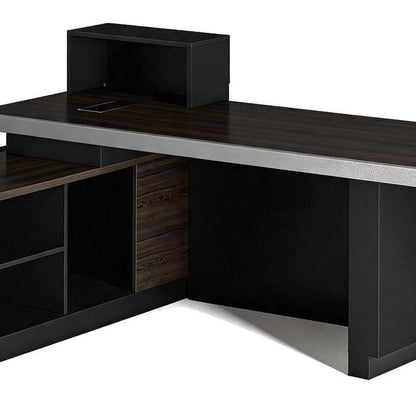 79" Black Wood Pedestal Executive Desk With And Two Drawers Built in Lighting HomeRoots