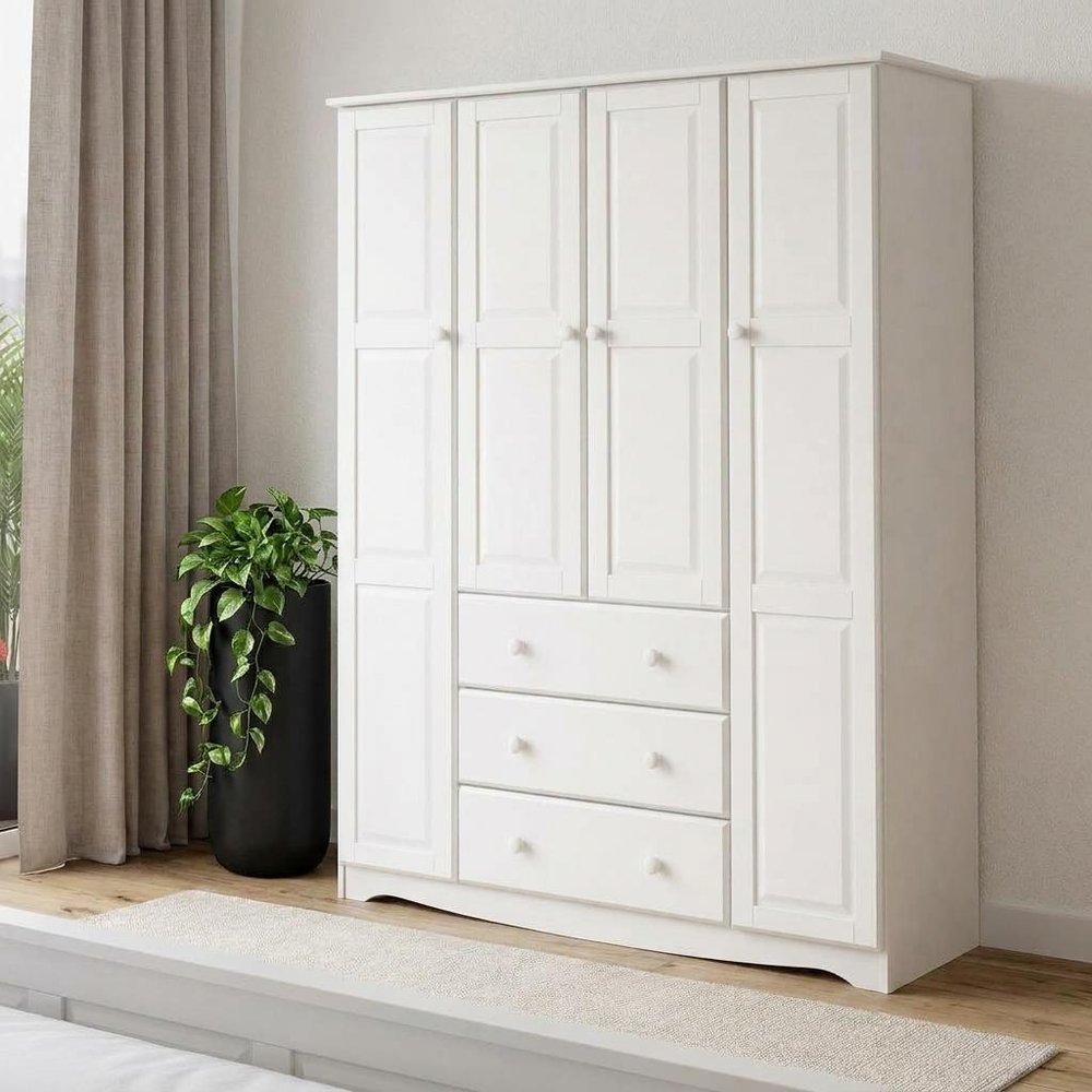 72" White Solid Wood Four Door Three Drawer Combo Dresser — view 8