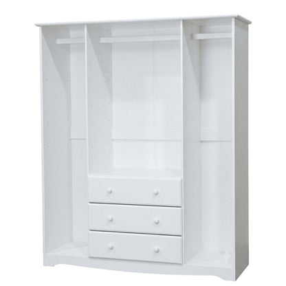 72" White Raised Panel Solid Wood Four Door Three Drawer Combo Dresser