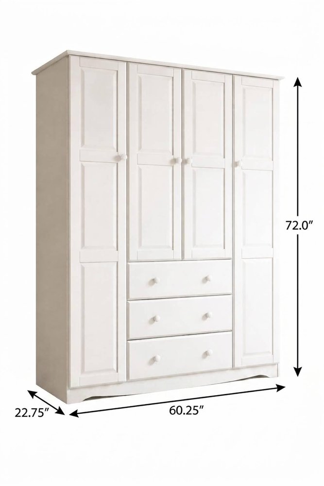 72" White Solid Wood Four Door Three Drawer Combo Dresser — view 5