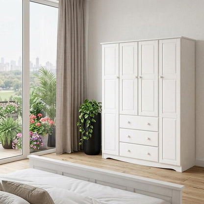 72" White Solid Wood Four Door Three Drawer Combo Dresser HomeRoots