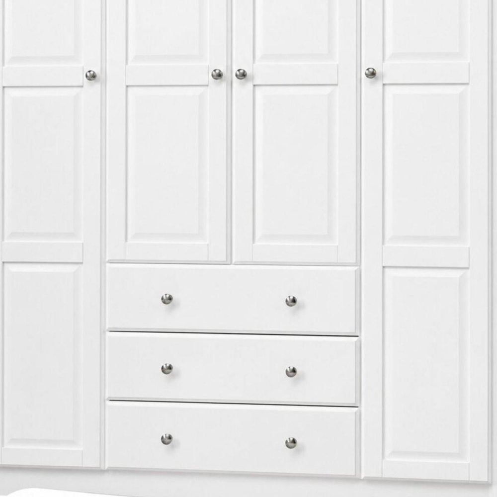 72" White Raised Panel Solid Wood Four Door Three Drawer Combo Dresser — view 14