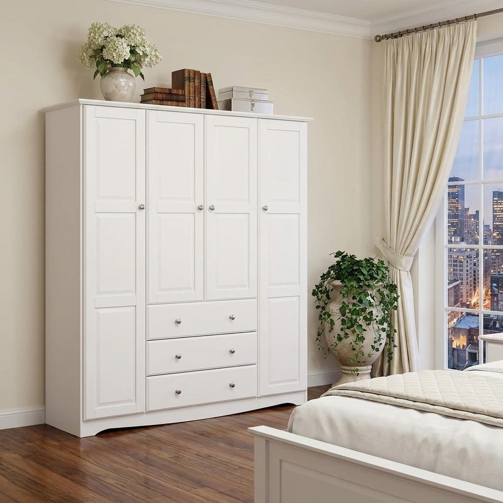 72" White Solid Wood Four Door Three Drawer Combo Dresser HomeRoots