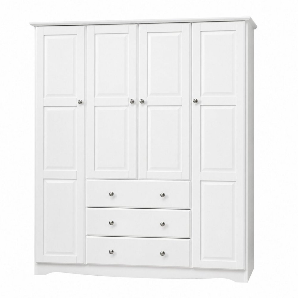 72" White Solid Wood Four Door Three Drawer Combo Dresser — view 10