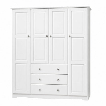 72" White Raised Panel Solid Wood Four Door Three Drawer Combo Dresser