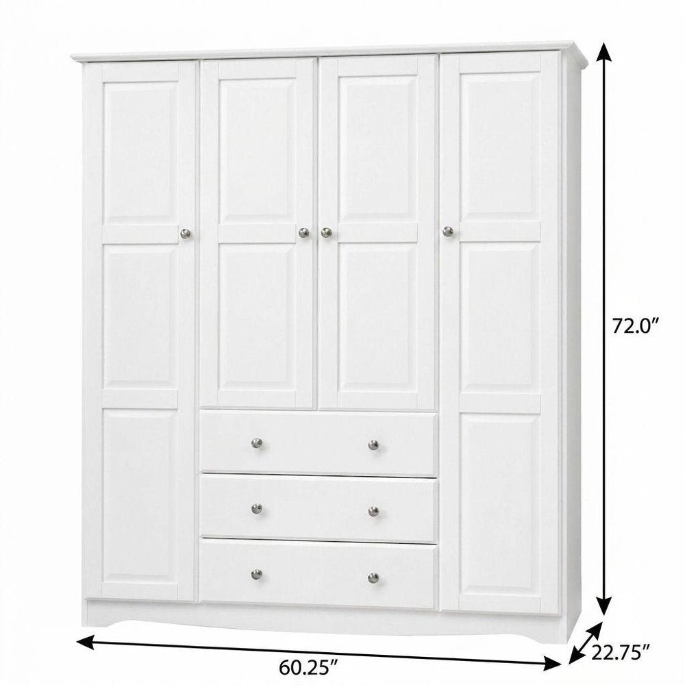 72" White Solid Wood Four Door Three Drawer Combo Dresser HomeRoots