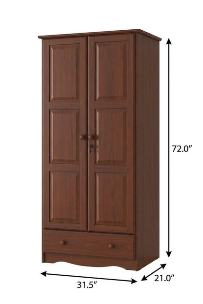 72" Coffee Raised Panel Solid Wood Two Door Single Drawer Combo Dresser
