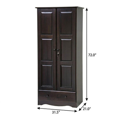 72" Coffee Solid Wood Two Door Single Drawer Combo Dresser HomeRoots