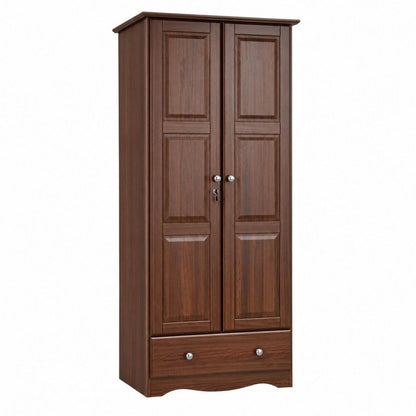 72" Coffee Raised Panel Solid Wood Two Door Single Drawer Combo Dresser