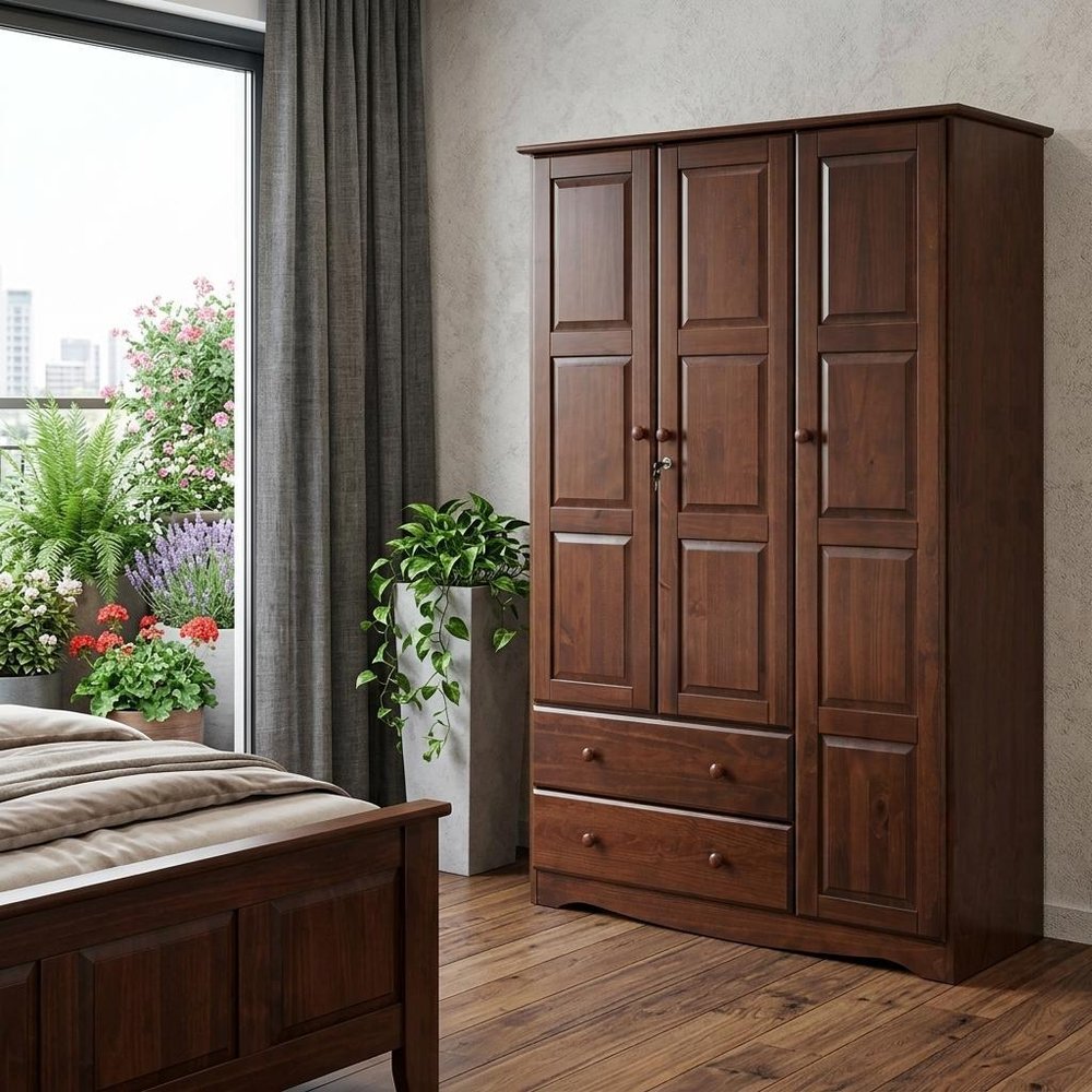 72" Coffee Solid Wood Three Door Two Drawer Combo Dresser HomeRoots