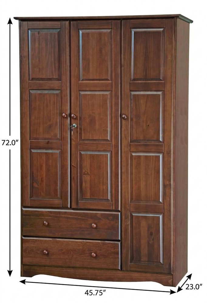 72" Coffee Raised Panel Solid Wood Three Door Two Drawer Combo Dresser — view 3