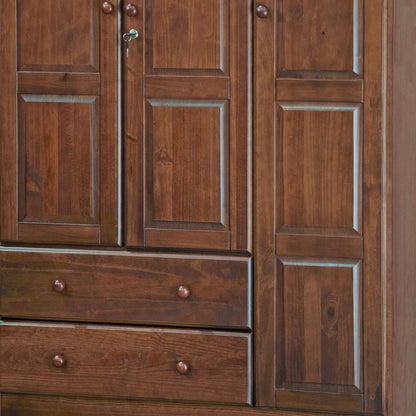 72" Coffee Raised Panel Solid Wood Three Door Two Drawer Combo Dresser
