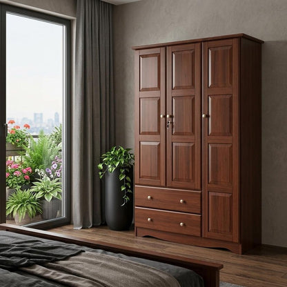 72" Coffee Solid Wood Three Door Two Drawer Combo Dresser HomeRoots