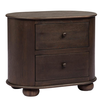 26" Brown Solid Wood Oval Distressed Two Drawer Nightstand HomeRoots