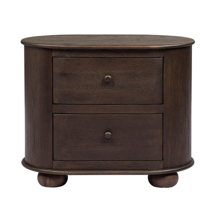 26" Brown Solid Wood Oval Distressed Two Drawer Nightstand HomeRoots