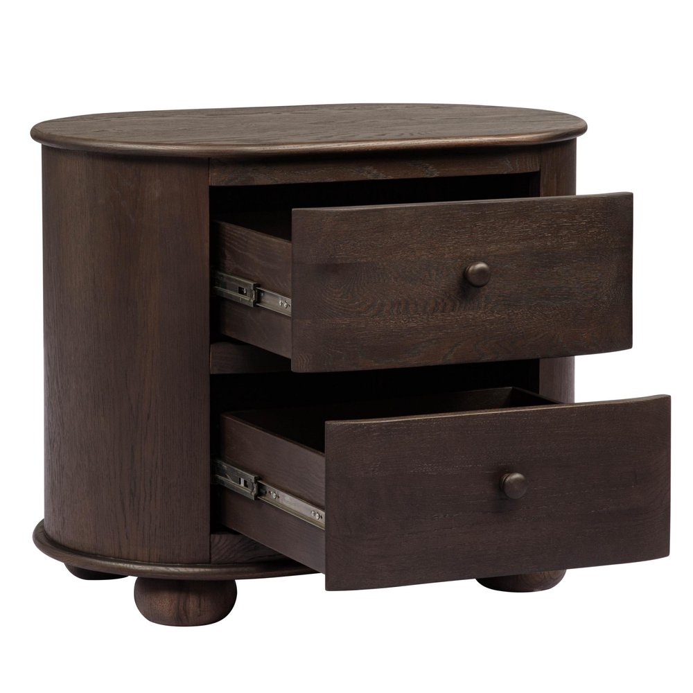 26" Brown Solid Wood Oval Distressed Two Drawer Nightstand — view 4