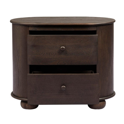 26" Brown Solid Wood Oval Distressed Two Drawer Nightstand HomeRoots