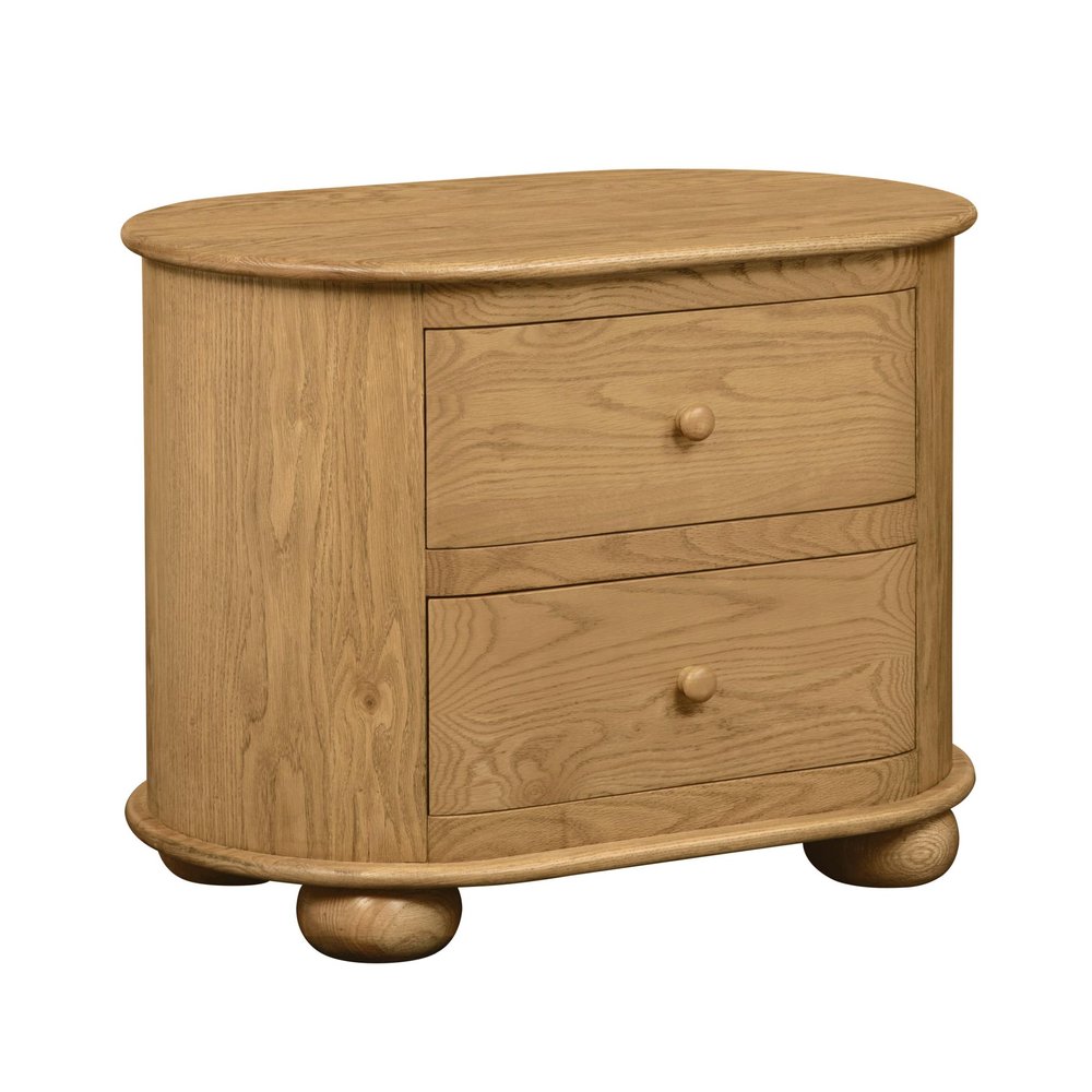 26" Natural Solid Wood Oval Distressed Two Drawer Nightstand — view 1