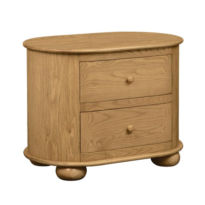 26" Natural Solid Wood Oval Distressed Two Drawer Nightstand HomeRoots