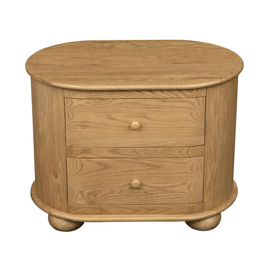 26" Natural Solid Wood Oval Distressed Two Drawer Nightstand