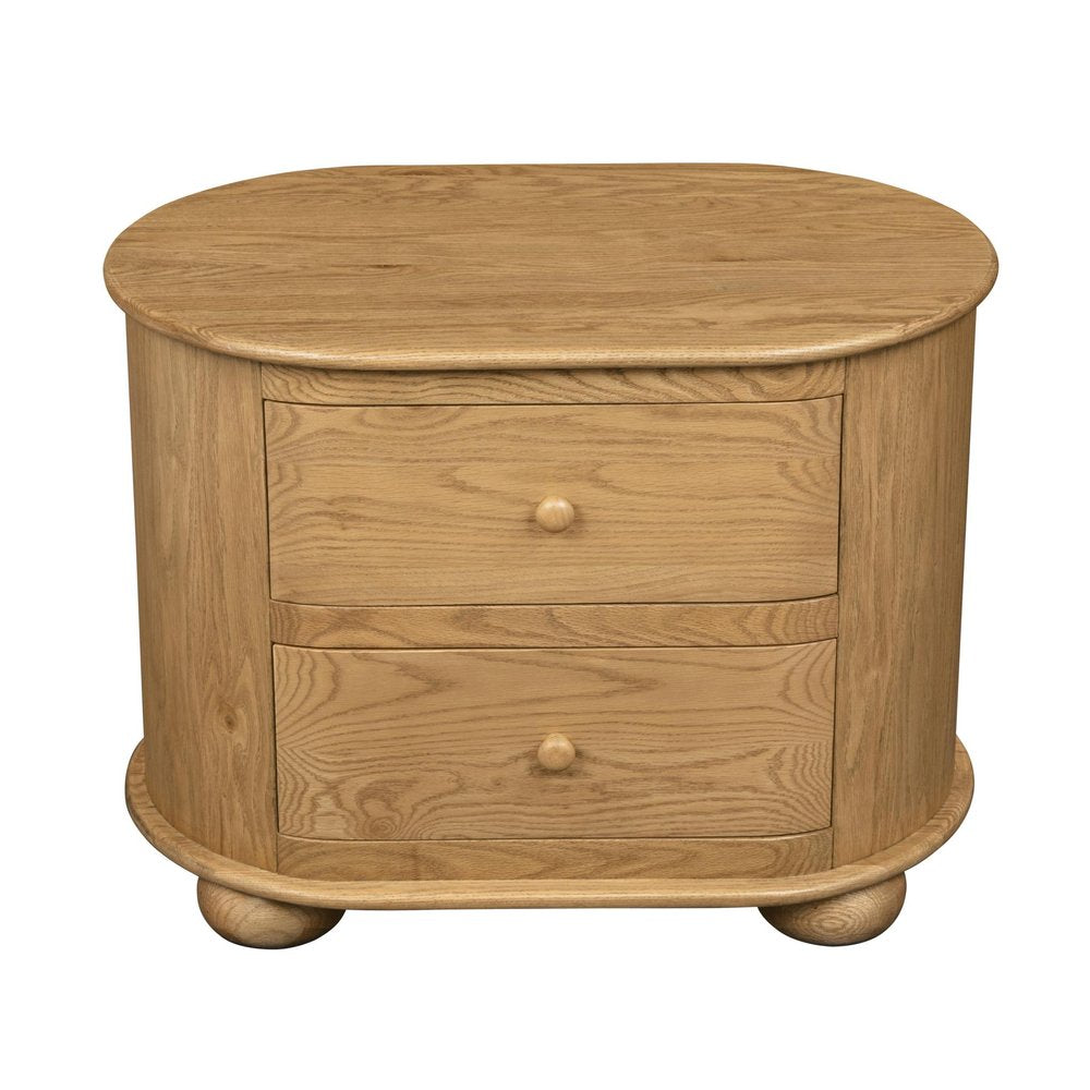 26" Natural Solid Wood Oval Distressed Two Drawer Nightstand — view 2