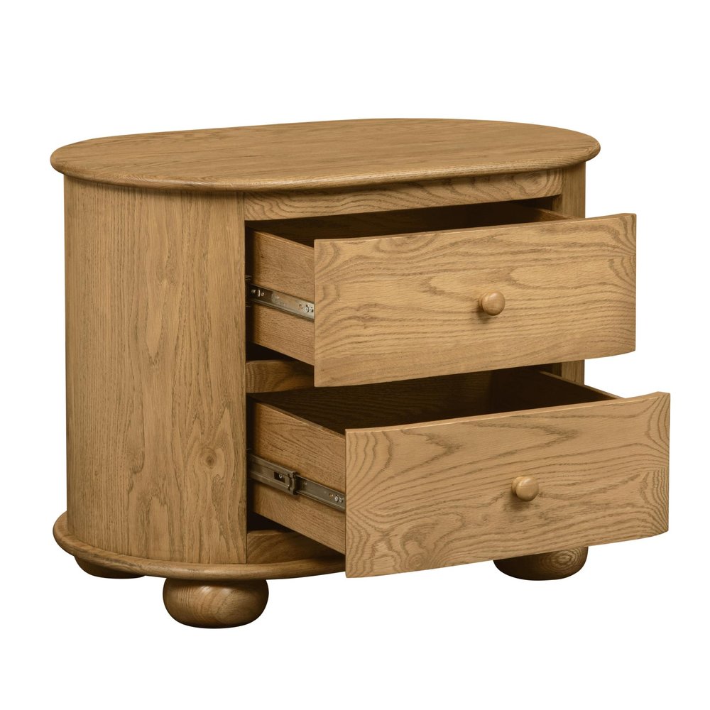 26" Natural Solid Wood Oval Distressed Two Drawer Nightstand — view 3