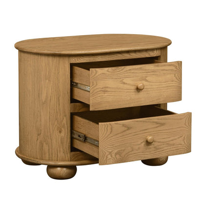 26" Natural Solid Wood Oval Distressed Two Drawer Nightstand