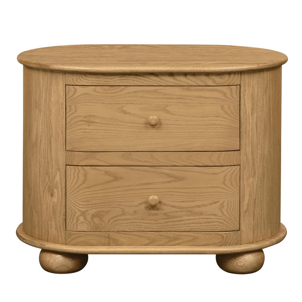 26" Natural Solid Wood Oval Distressed Two Drawer Nightstand HomeRoots