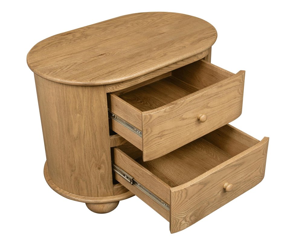 26" Natural Solid Wood Oval Distressed Two Drawer Nightstand — view 5