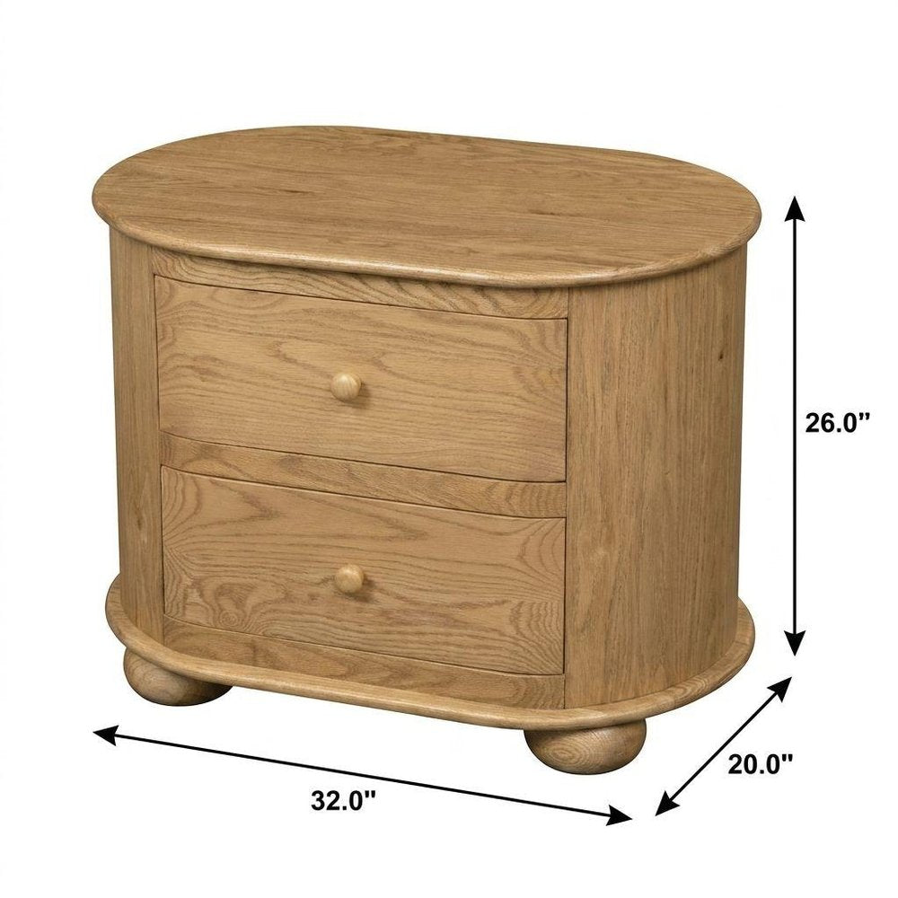 26" Natural Solid Wood Oval Distressed Two Drawer Nightstand HomeRoots