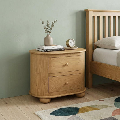26" Natural Solid Wood Oval Distressed Two Drawer Nightstand HomeRoots
